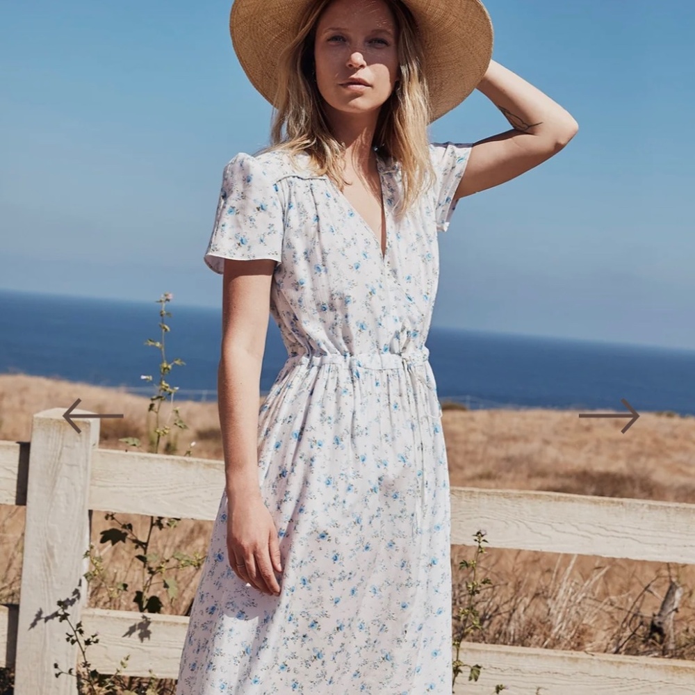 Christy Dawn— The Dawn Dress; White & Blue Floral